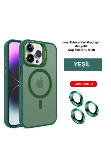 Joko iPhone 14 Pro Max Kılıf Flet Lens Magsafe Kapak - Koyu Yeşil resmi