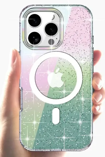 Joko iPhone 15 Pro Max Rasasi Simli Magsafe Kapak - Şeffaf resmi