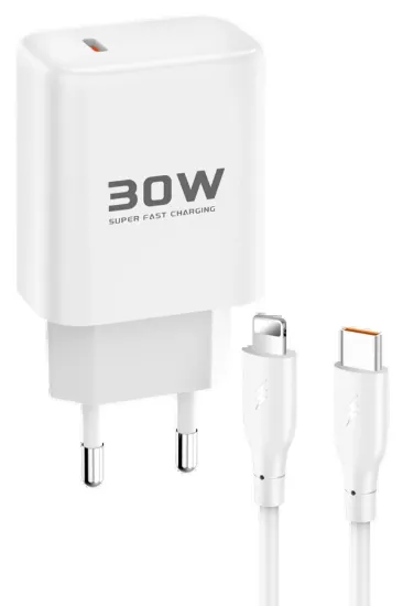 Joko JK89 30W Type-C Çıkışlı Ekstra DC66 1M Type-C to Lightning  Kablolu PD Şarj Cihazı - Beyaz resmi