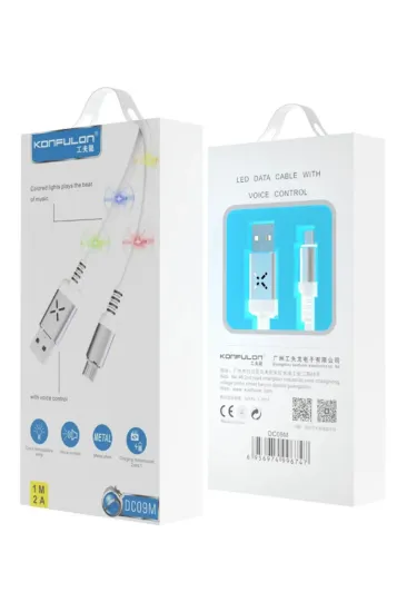 Konfulon DC09 Ses Duyarlı Işıklı Micro USB Kablo 1M 2A - Siyah resmi
