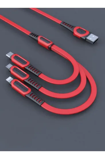Konfulon DC19 3in1 USB Kablo 1.3M 3A - Kırmızı resmi