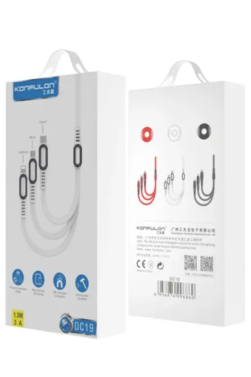 Konfulon DC19 3in1 USB Kablo 1.3M 3A - Kırmızı resmi