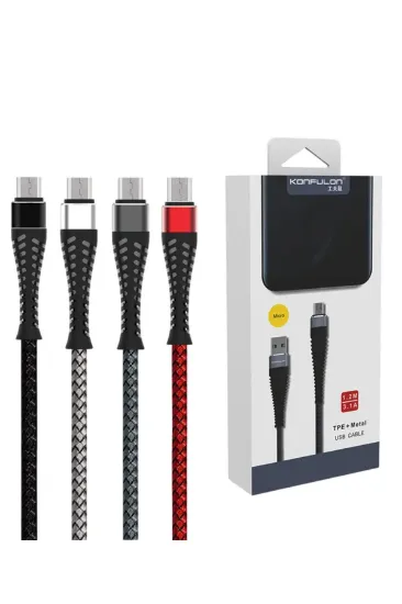 Konfulon S61 Micro USB Kablo 1.2M 2.1A - Siyah resmi