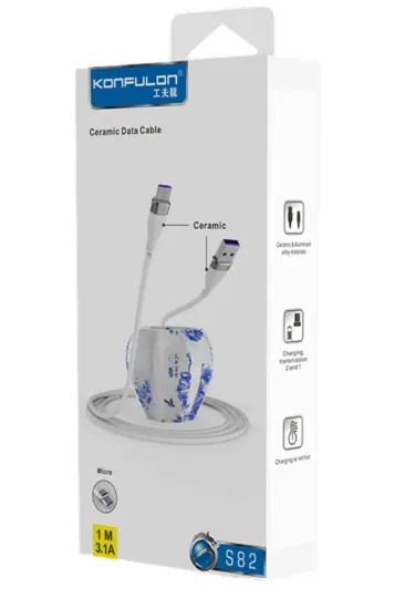Konfulon S82 Seramik Uçlu Micro USB Kablo 1M 3.1A - Siyah resmi