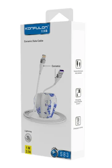 Konfulon S83 Seramik Uçlu Lightning Kablo iphone Uyumlu 1M 3.1A - Beyaz resmi