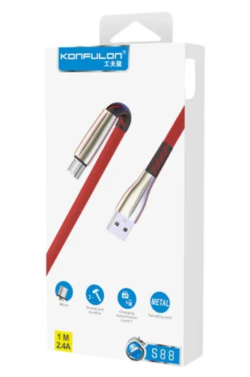 Konfulon S88 Metal Uçlu Micro USB Kablo 1M 2.4A - Mavi resmi