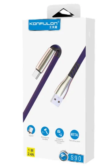 Konfulon S90 Metal Uçlu Type-C Kablo 1M 2.4A - Mavi resmi