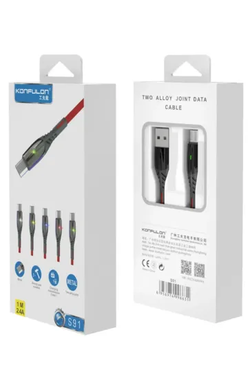 Konfulon S91 Ledli Micro USB Kablo 1M 2.4A - Siyah resmi