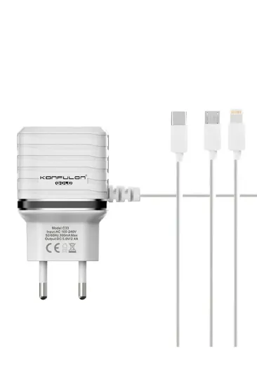 Konfulon C33 Hızlı Şarj Cihazı 3in1 (Dahili Lightning Kablo iphone Uyumlulu) resmi