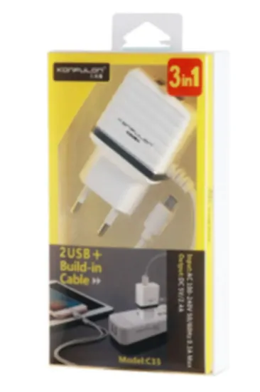 Konfulon C33 Hızlı Şarj Cihazı 3in1 (Dahili Lightning Kablo iphone Uyumlulu) resmi