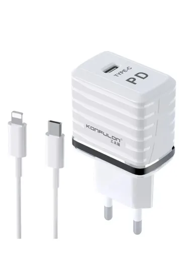 Konfulon C32D 20W PD Şarj Cihazı + DC13 1M 20W Type-C to Lightning Kablolu Şarj Cihazı iphone Uyumlu resmi
