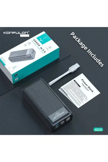 Konfulon A21S Led Işıklı Powerbank 40.000 mAh - Siyah resmi