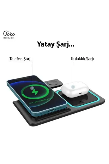 Konfulon Q09 Kablosuz Şarj Masaüstü Set - Siyah resmi