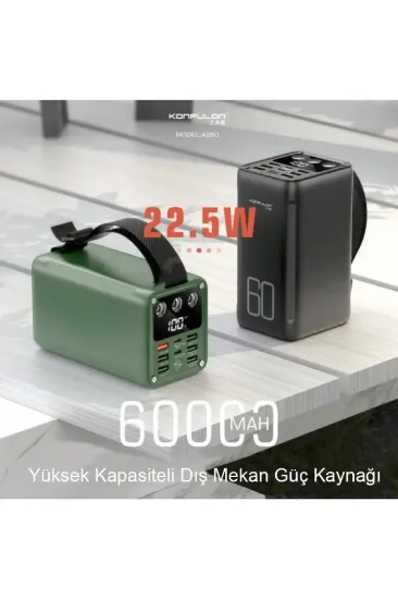 Konfulon A28Q 60.000 mAh 1 Adet 22.5W Usb / 1 Adet 20W Type-C ve 5 Adet 15W Usb Çıkışlı PD Powerbank - Yeşil resmi