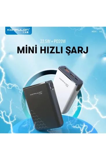 Konfulon A6Q 22.5W Usb 3.0 ve 20W Type-C Çıkışlı 10.000 mAh PD Powerbank - Siyah resmi