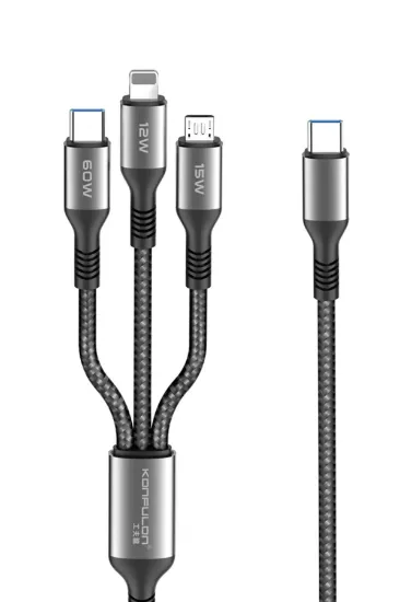 Konfulon DC62 3in1 Type-C to 60W Type-C / 12W Lightning / 15W Micro 1.2M Hızlı Şarj Kablo - Siyah resmi