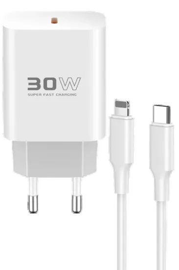 Konfulon C87C 30W Type-C Çıkışlı Ekstra DL50 1M Type-C to Lightning Kablolu PD Şarj Cihazı - Beyaz resmi