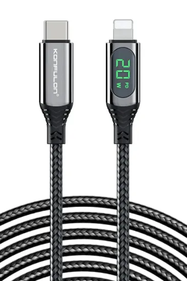Konfulon DC41 Type-C to Lightning 1M Örgü 20W Hızlı Şarj Kablo - Siyah resmi