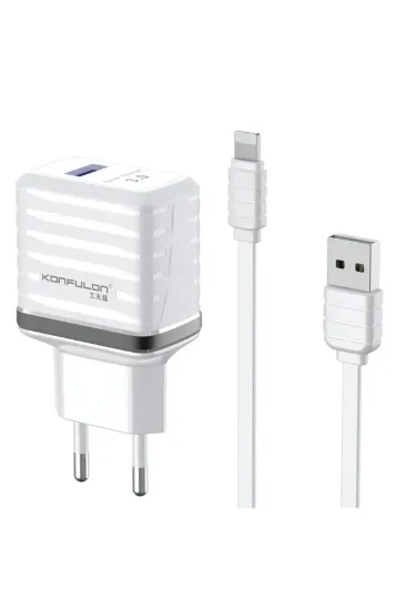 Konfulon C19Q 18W USB Çıkışlı Ekstra USB to Lightning Kablolu PD Hızlı Şarj Cihazı - Beyaz resmi