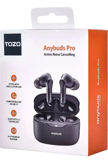 Tozo Anybuds Pro Aktif Gürültü Engelleyici Özellikli Bluetooth 5.3 Kablosuz TWS Airpods Kulaklık - Siyah resmi