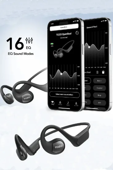 Tozo OpenReal IPX8 Su Geçirmez 16.2mm Dinamik Sürücü Bluetooth 5.3 Kablosuz TWS Airpods Kulaklık - Siyah resmi