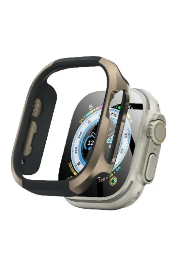 Movenchy Apple Watch Ultra 49mm MO-WT3 Alüminyum Camlı Kasa Ekran Koruyucu - Gold resmi