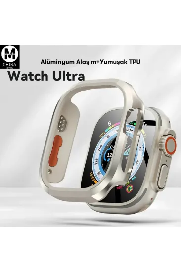 Movenchy Apple Watch Ultra 49mm MO-WT3 Alüminyum Camlı Kasa Ekran Koruyucu - Gold resmi