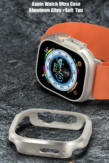 Movenchy Apple Watch Ultra 49mm MO-WT3 Alüminyum Camlı Kasa Ekran Koruyucu - Gold resmi