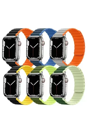 Movenchy Apple Watch 42mm MO-WB1 Çift Renk Mıknatıslı Silikon Kordon - Gri-Turuncu resmi