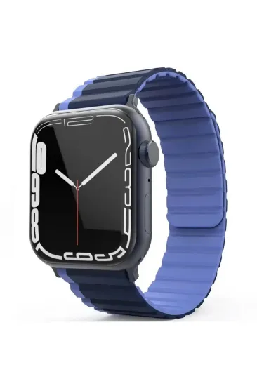 Movenchy Apple Watch 42mm MO-WB1 Çift Renk Mıknatıslı Silikon Kordon - Lacivert-Mavi resmi