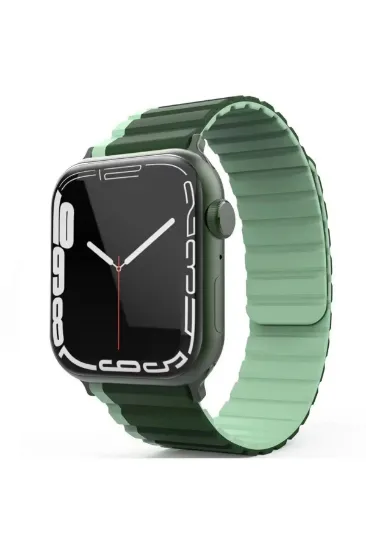 Movenchy Apple Watch 42mm MO-WB1 Çift Renk Mıknatıslı Silikon Kordon - Koyu Yeşil-Açık Yeşil resmi