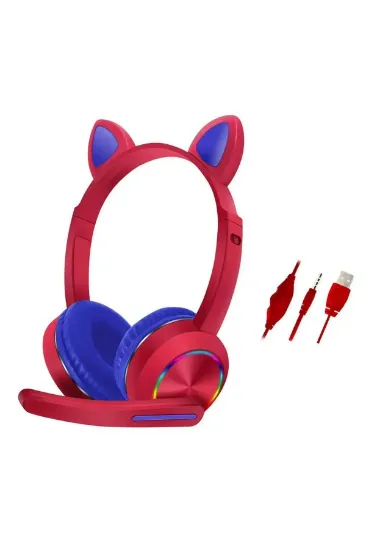 Karler Bass AKZ020 Kafa Üstü Işıklı Kedi Kulaklık - Kırmızı resmi