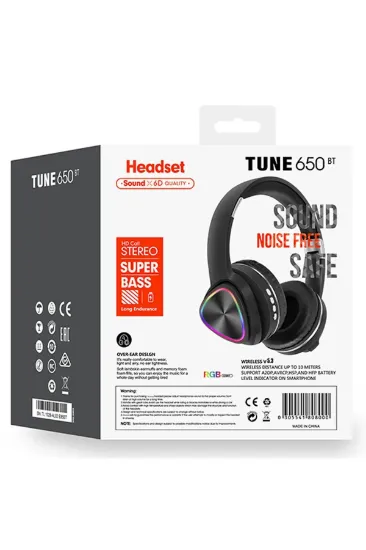 Karler Bass Tune 650 BT RGB Kablosuz Kafaüstü Kulaklık - Siyah resmi