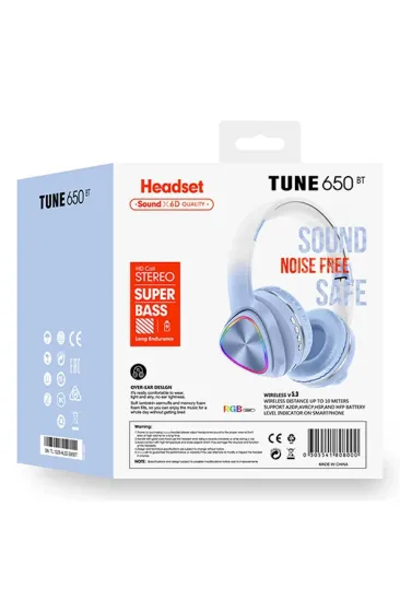 Karler Bass Tune 650 BT RGB Kablosuz Kafaüstü Kulaklık - Mavi resmi