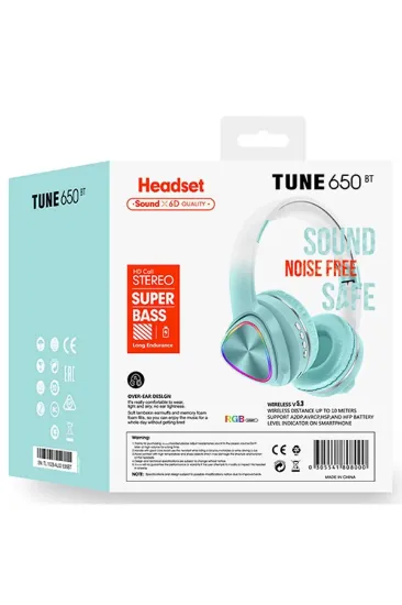 Karler Bass Tune 650 BT RGB Kablosuz Kafaüstü Kulaklık - Yeşil resmi
