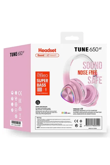 Karler Bass Tune 650 BT RGB Kablosuz Kafaüstü Kulaklık - Pembe resmi