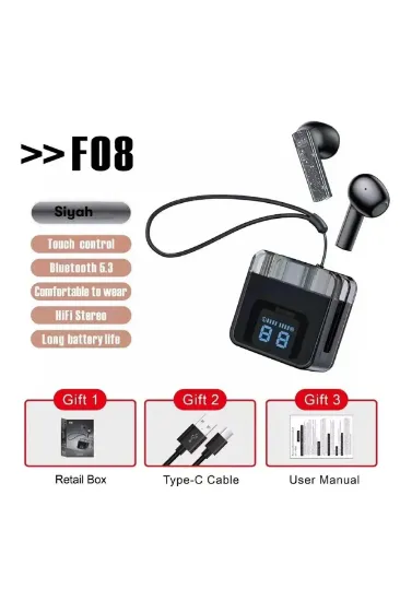 Karler Bass F08 Dijital Şarj Göstergeli TWS Bluetooth Kulaklık - Siyah resmi