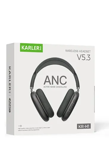Karler Bass KRH2 Aktif Gürültü Engelleyici Özellikli BT 5.3 Kafaüstü Kablosuz Kulaklık - Siyah resmi
