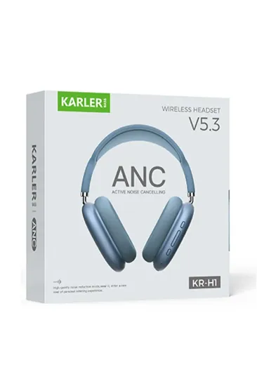 Karler Bass KRH2 Aktif Gürültü Engelleyici Özellikli BT 5.3 Kafaüstü Kablosuz Kulaklık - Mavi resmi