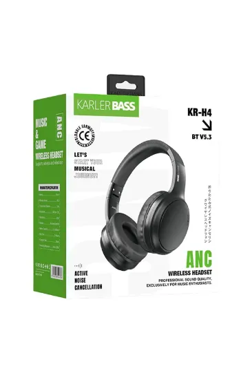 Karler Bass KRH4 Aktif Gürültü Engelleyici Özellikli Kafaüstü Kablosuz Bluetooth Kulaklık - Siyah resmi
