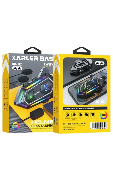 Karler Bass KRM2 RGB Motosiklet Sürücüleri İçin IPX6 Su Geçirmez Özellikli Kablosuz Bluetooth Kulaklık - Siyah resmi