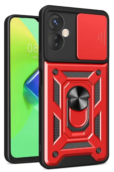 Newface İnfinix Hot 30 4G Kılıf Pars Lens Yüzüklü Silikon - Kırmızı resmi