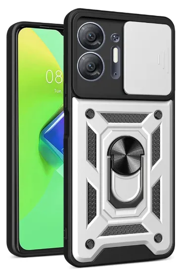 Newface İnfinix Hot 30 5G Kılıf Pars Lens Yüzüklü Silikon - Gümüş resmi