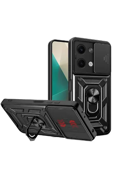 Newface Xiaomi Poco X6 Kılıf Pars Lens Yüzüklü Silikon - Siyah resmi