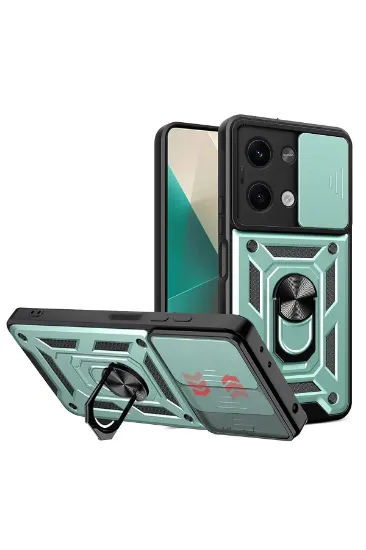 Newface Xiaomi Poco X6 Kılıf Pars Lens Yüzüklü Silikon - Yeşil resmi