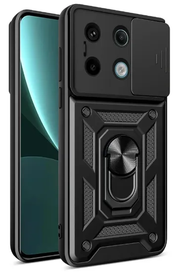 Newface Xiaomi Poco X6 Pro Kılıf Pars Lens Yüzüklü Silikon - Siyah resmi