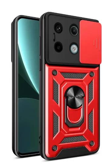 Newface Xiaomi Poco X6 Pro Kılıf Pars Lens Yüzüklü Silikon - Kırmızı resmi