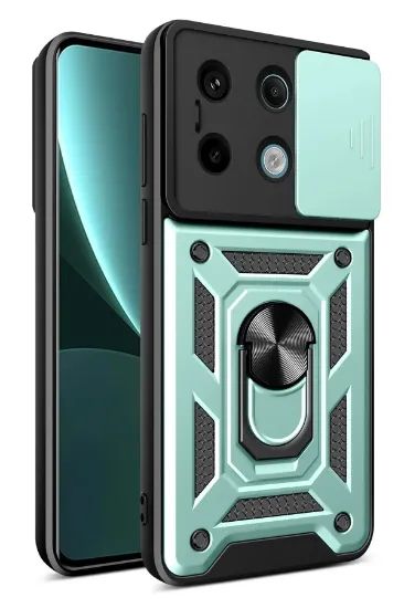 Newface Xiaomi Poco X6 Pro Kılıf Pars Lens Yüzüklü Silikon - Yeşil resmi