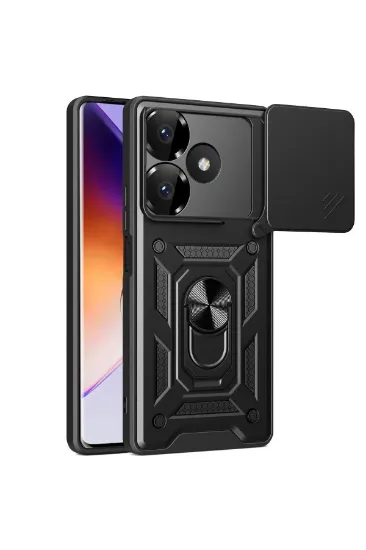 Newface Xiaomi Redmi 13 4G Kılıf Pars Lens Yüzüklü Silikon - Siyah resmi