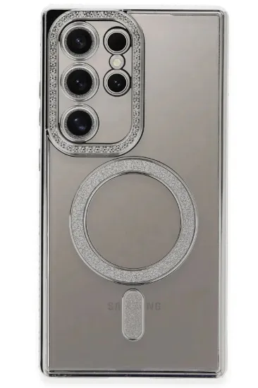 Newface Samsung Galaxy S24 Ultra Kılıf Joke Simli Magneticsafe Kılıf - Gümüş resmi
